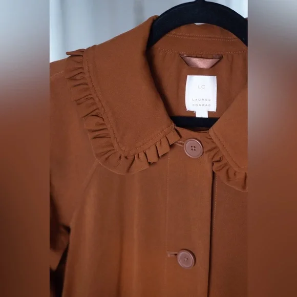 Lauren Conrad Brown Long thin Coat with Ruffled Collar size S - Picture 2 of 2
